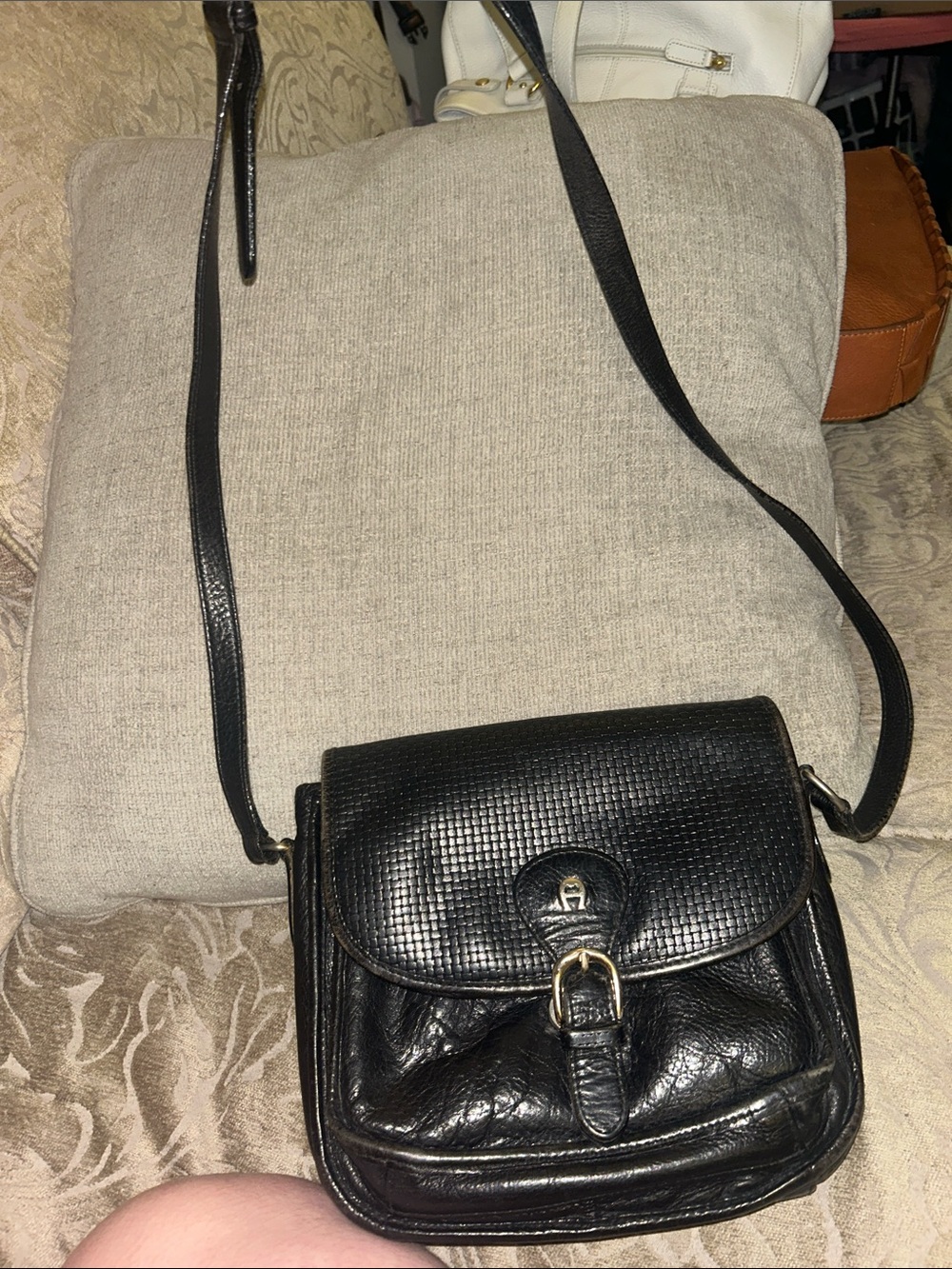 Etienne Aigner Black Textured Leather Crossbody with Buckle